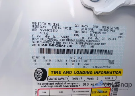 2025 Ford Expedition Platinum из США, поврежденный, VIN 1FMJU1M8XSEA31028